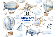 Air Transport Watercolor Clipart PNG, a Decorative Illustration by Coral Beauty (Thumbnail 2 of 12)