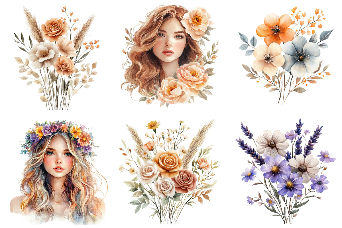 Boho Spring Floral Clipart PNG, an Illustration by SinaCreation (Photo 3 of 5)