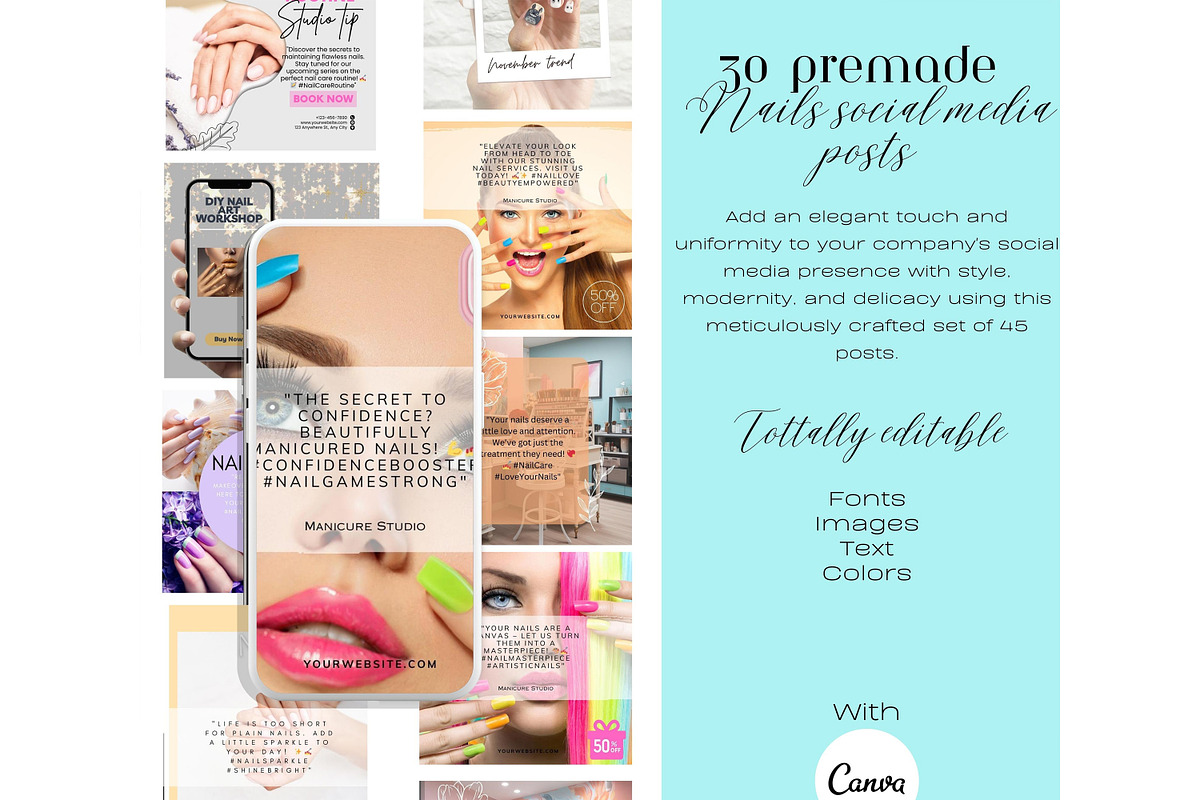 30 Nail Art Studio Social Media Post, a Social Media Template by Cute Little Workshop (Photo 2 of 5)