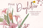 Pink Daylily Graphic Set, an Illustration by Maggie Stilwell Design (Thumbnail 1 of 6)