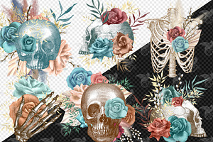 Boho Floral Skulls Clipart