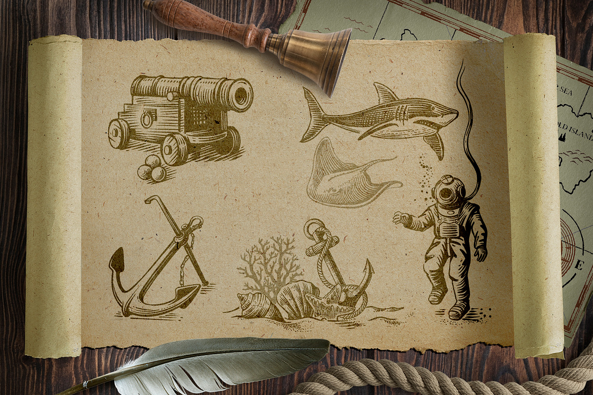 Nautical. Mockups, vector, textures., a Texture Illustration by bioraven (Photo 12 of 26)