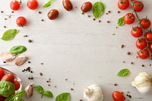 Fresh Tomatoes and Basil Border Background, a Food & Drink Photo by Davizro's Market