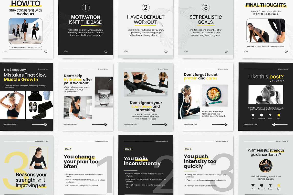Fitness Carousel Instagram Posts, a Social Media Template by DigiPax (Photo 3 of 10)