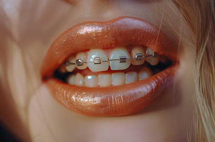 Young woman with modern braces on teeth, dental care concept, a Health & Medical Photo by AlyaAnd