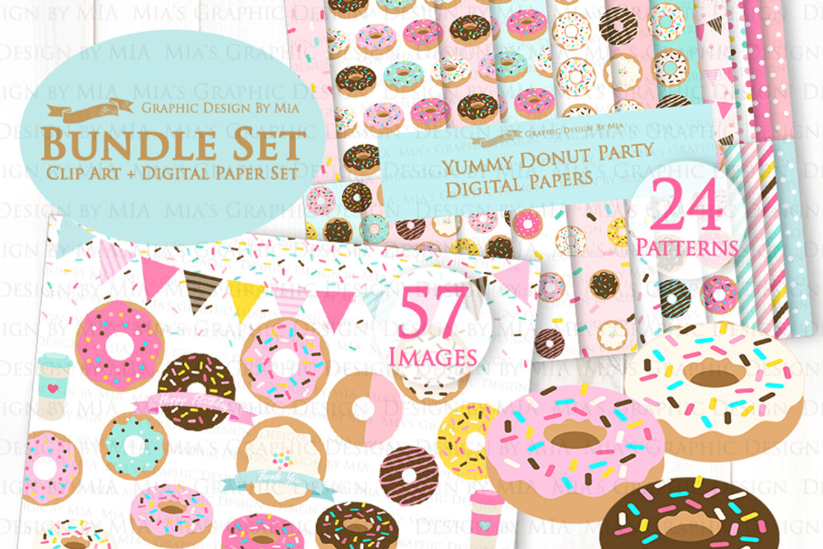 Yummy Donut Clipart+Pattern set, an Illustration by Mia's Graphic Design (Photo 2 of 9)