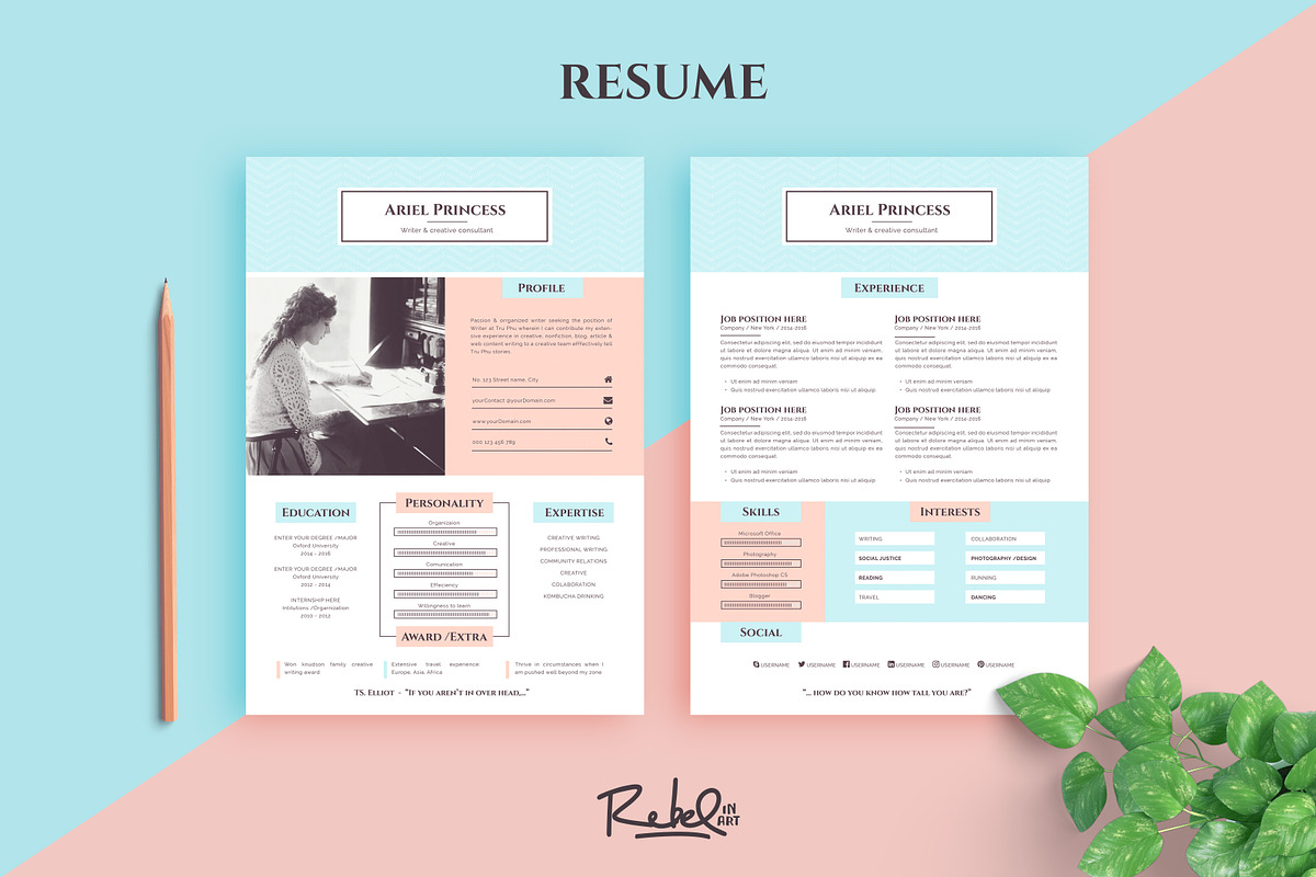 Anthology resume/cv - Sketch support, a Resume Template by Rebelinart (Photo 2 of 6)