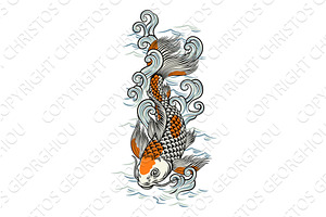 Koi Carp Fish Vintage Japanese, an Animal Illustration by Christos Georghiou