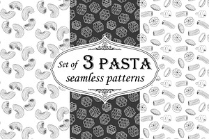 Set hand-drawn pasta patterns.