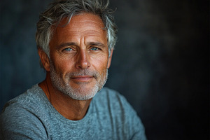 Confident mature man with gray hair and stubble wearing a casual, a Person Photo by José Manuel Gelpi