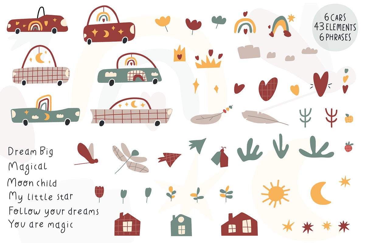 Boho kids cars, a Decorative Illustration by cutelevindesign (Photo 2 of 9)