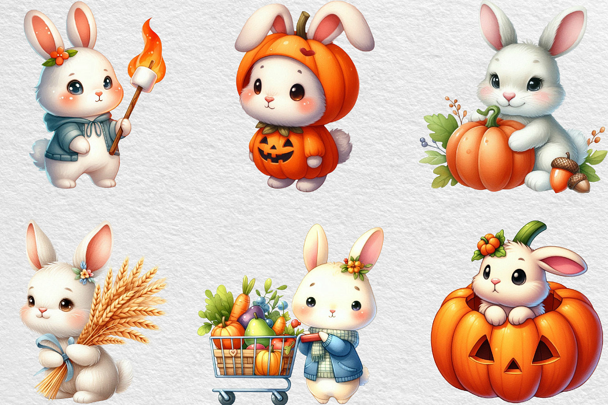 Watercolor Autumn Bunny Clipart, an Illustration by Black Bird Studio (Photo 2 of 6)