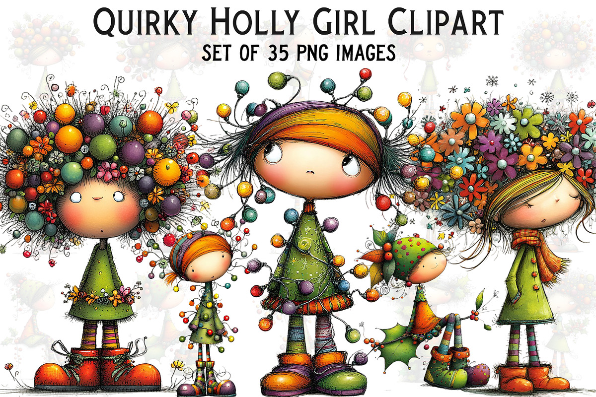 Quirky Holly Girl Clipart, an Illustration by Craft Nest (Photo 1 of 9)