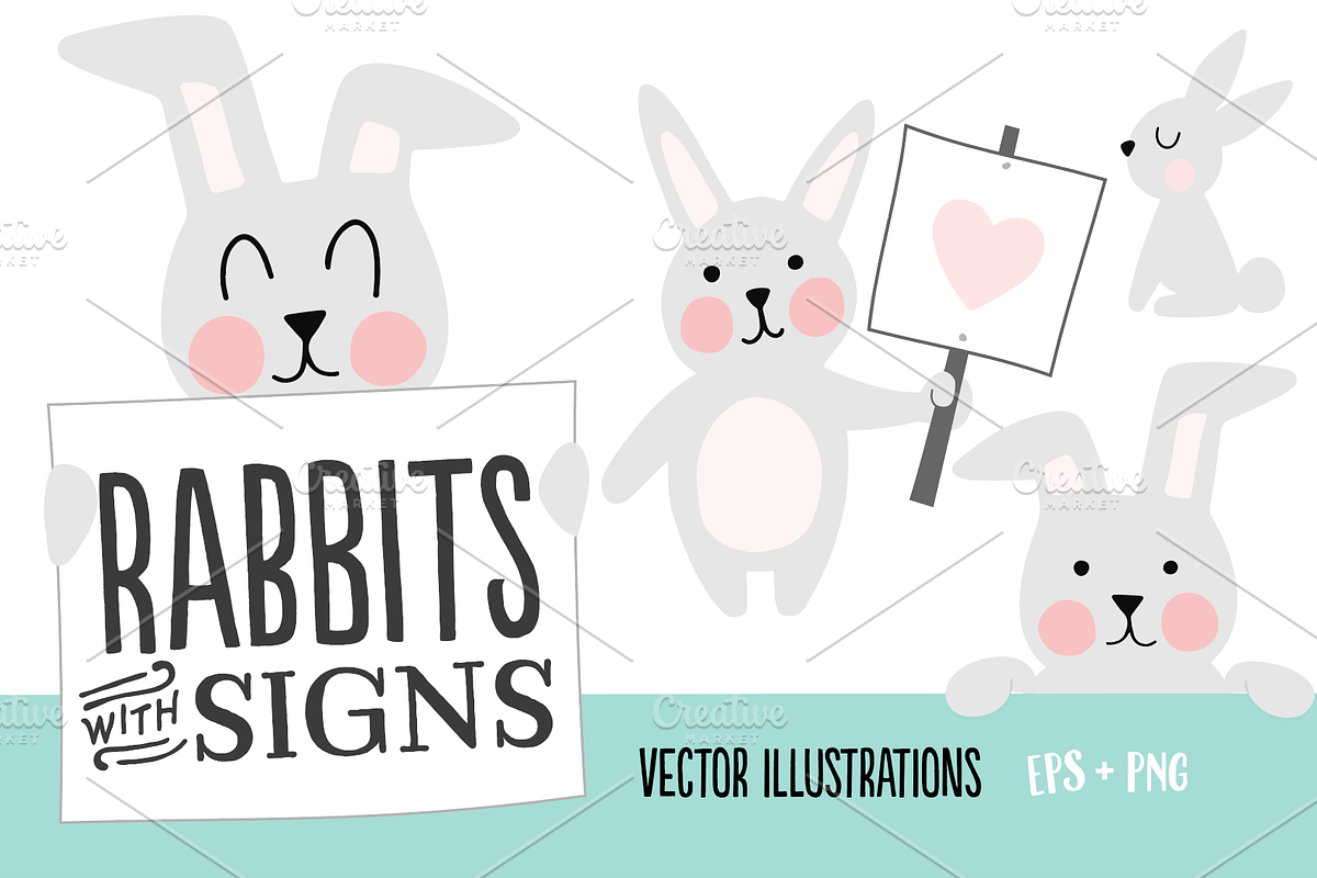 Rabbits with Signs Illustration Set, an Animal Illustration by Illustrations by Jessie (Photo 1 of 5)