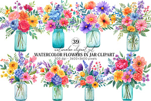 watercolor Flowers in jar Clipart, an Illustration by Canvas Craft
