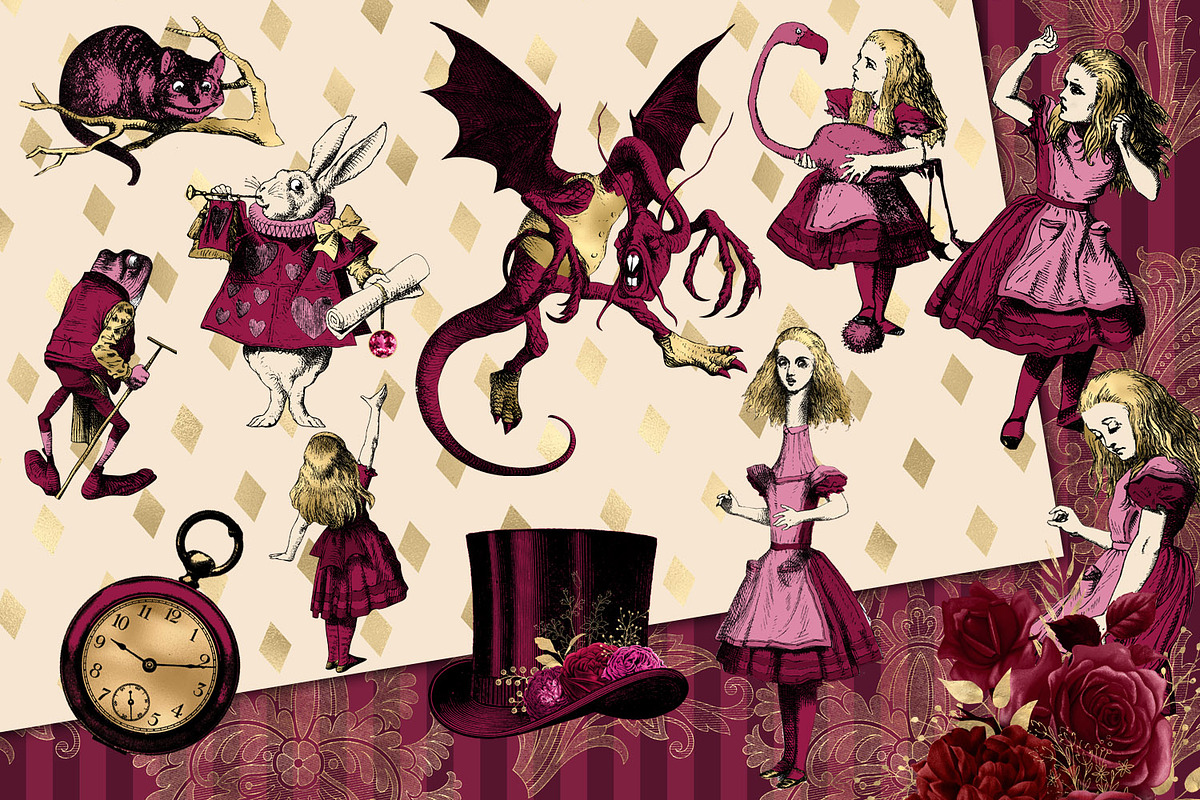 Burgundy & Gold Alice Graphics, an Illustration by Digital Curio (Photo 3 of 5)