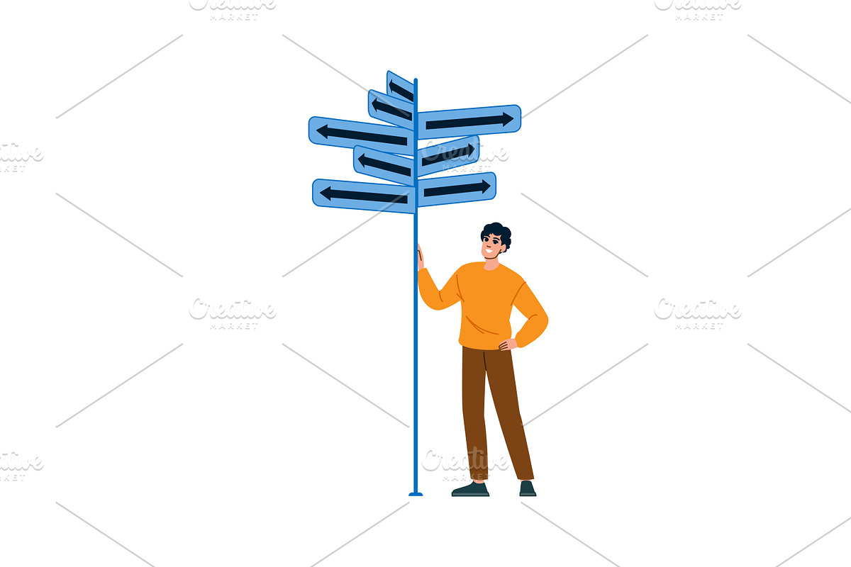 Young man choosing direction at, a Finance Illustration by pikepicture