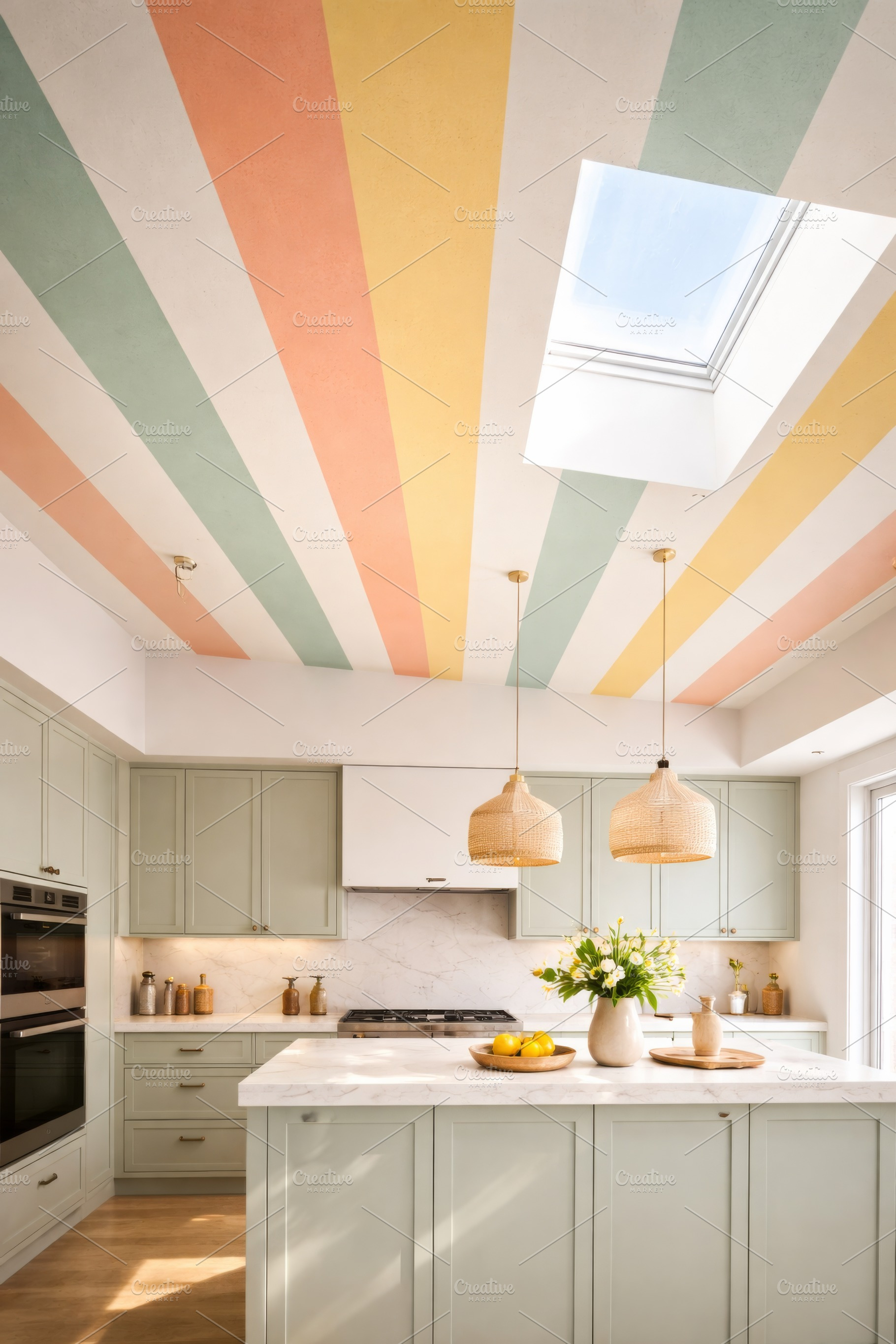 Colorful retro stripes adorn kitchen, a Photo by Dvoevnore photos