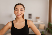 Cheerful Black Fitness Lady Posing Wearing Fitwear At Home, a Photo by Prostock-Studio (Thumbnail 1 of 2)