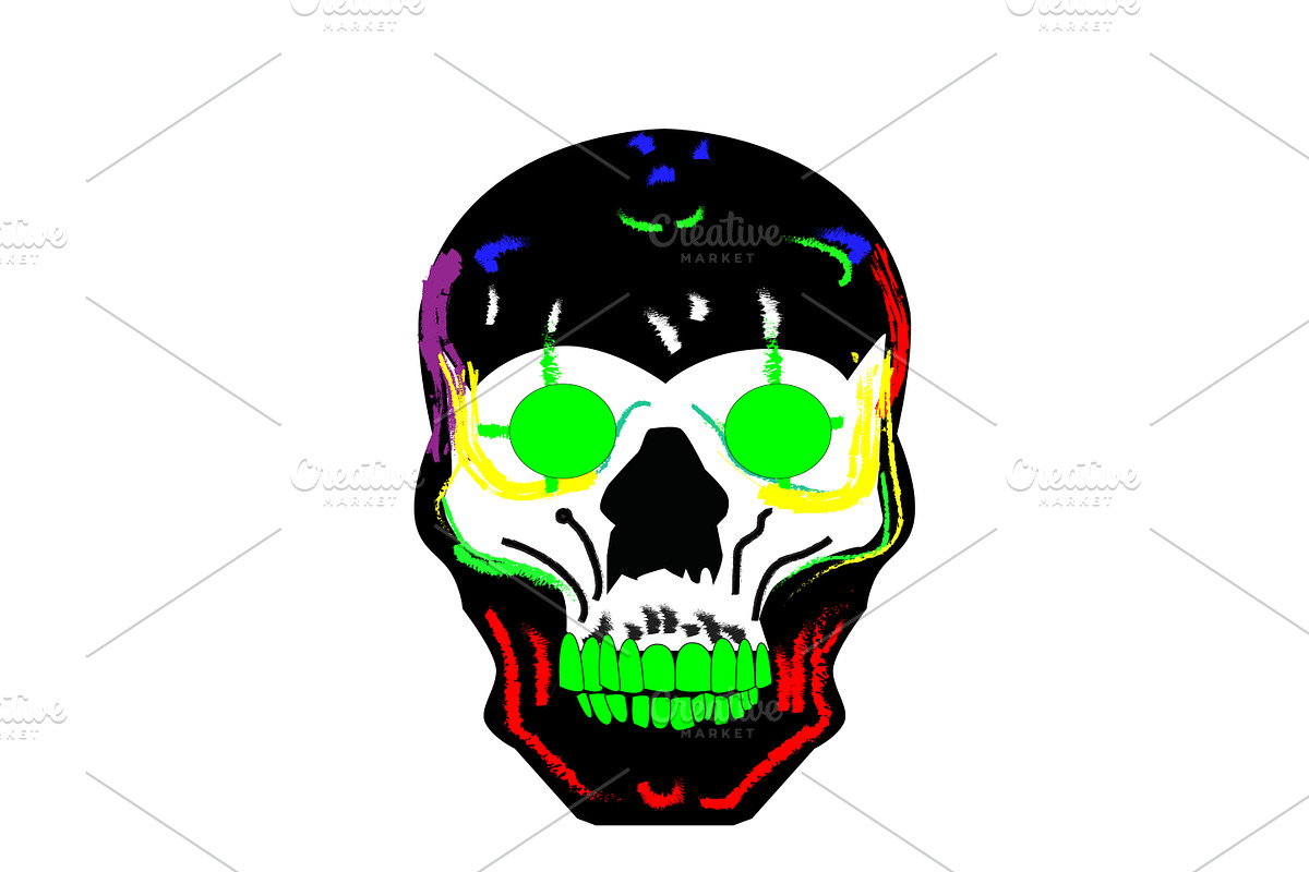 Black skull with blue and neon green, a Graphic by TeaGraphicDesign