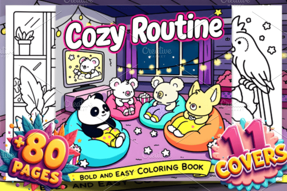 Cozy Routine Coloring Pages – Kawaii, an Animal Illustration by Ink Gallery (Photo 1 of 4)
