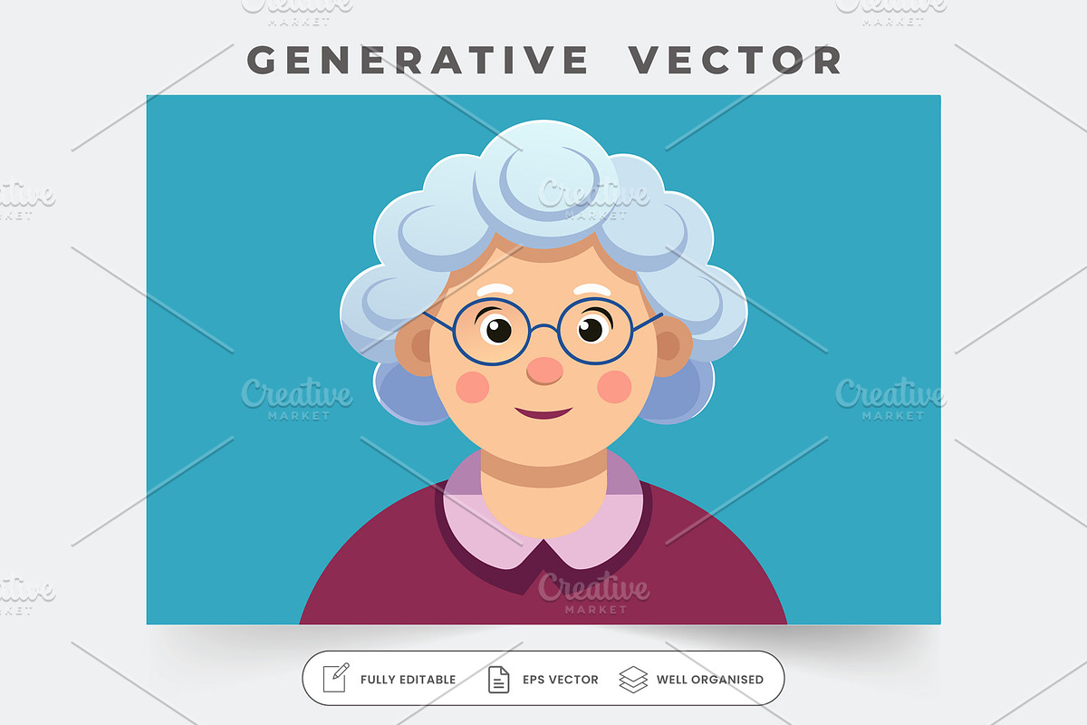 Cheerful grandma with curly hair and, a Graphic by Iftikhar Alam