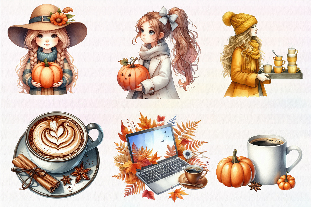 Autumn Coffee Girl Clipart PNG, an Illustration by CreationArt (Photo 2 of 5)