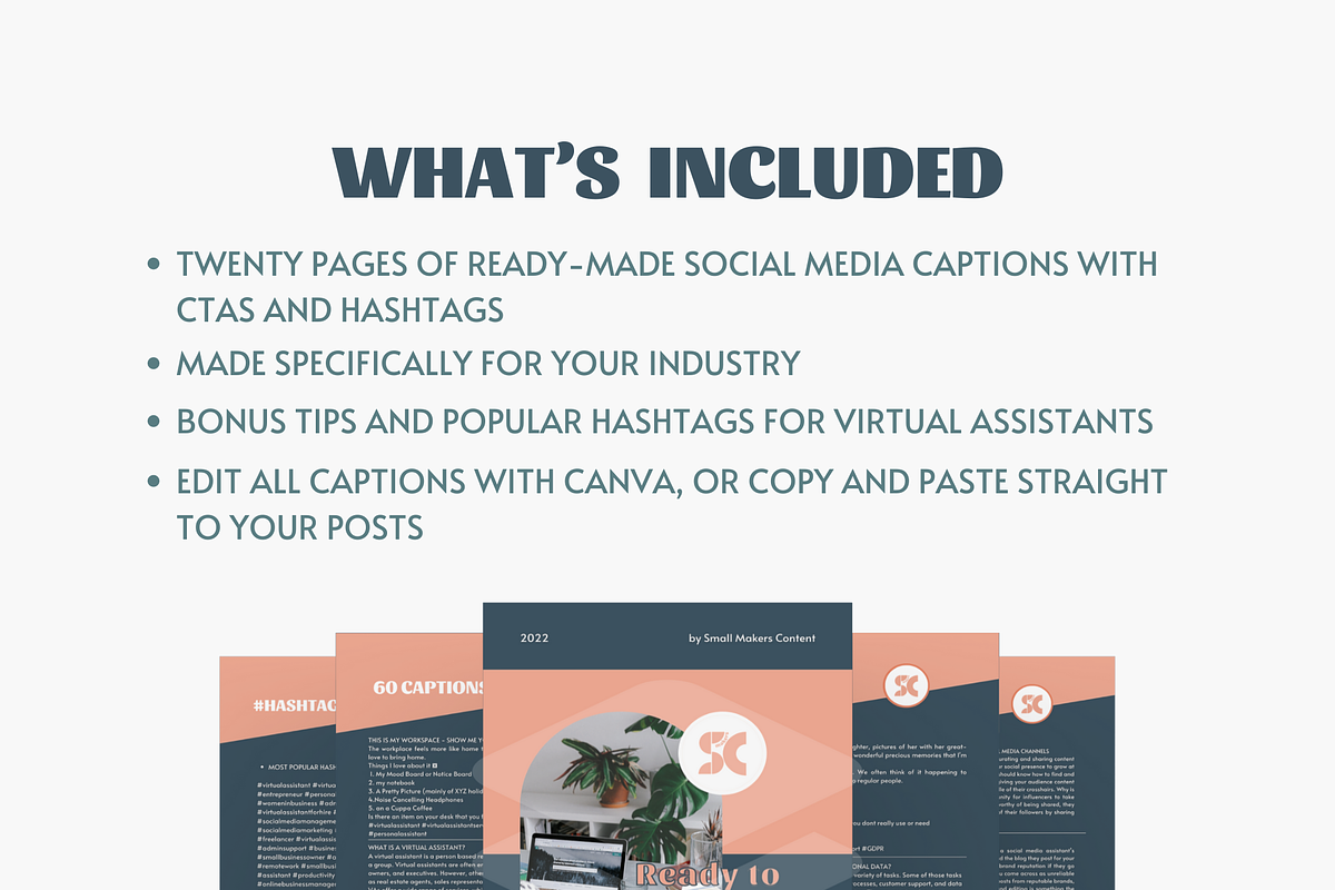 Social Media Captions For VAs, a Social Media Template by SmallMakersContent (Photo 2 of 4)