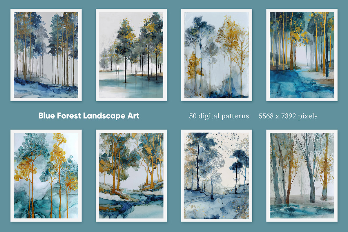 Blue Forest Landscape Art, a Decorative Illustration by Housui Patterns (Photo 3 of 12)
