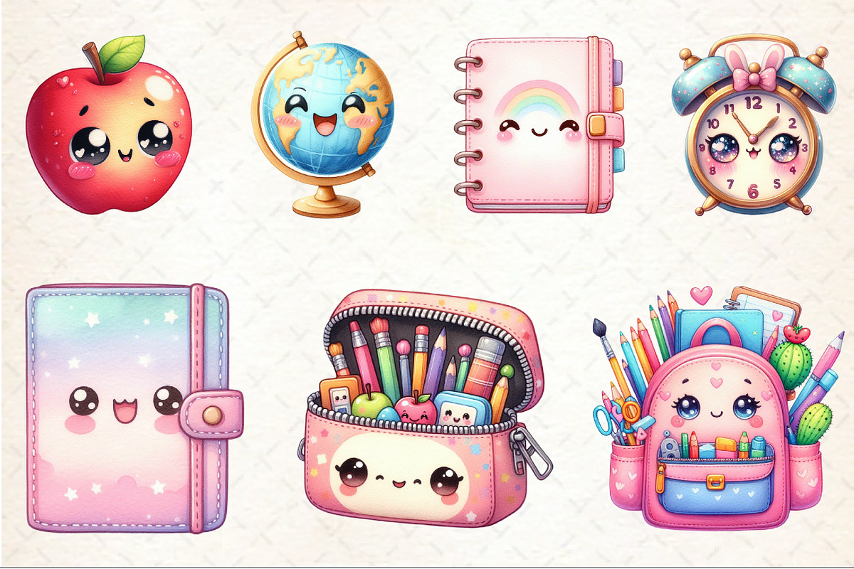 Kawaii School Sublimation Clipart, a Seasonal Illustration by Rose Art (Photo 3 of 4)
