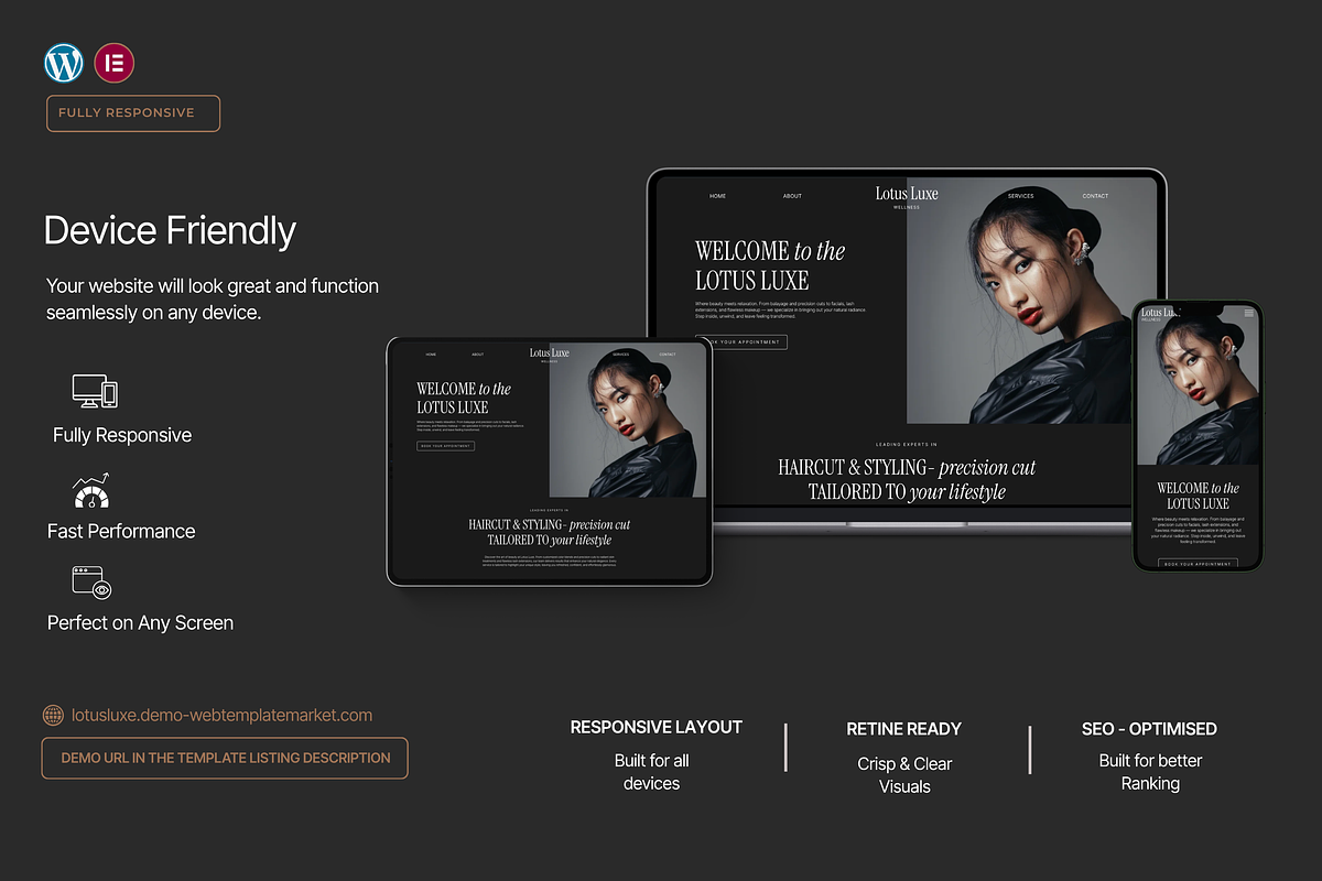 Dark Luxury Salon & Spa Template, a WordPress Template by Web Template Market (Photo 3 of 9)