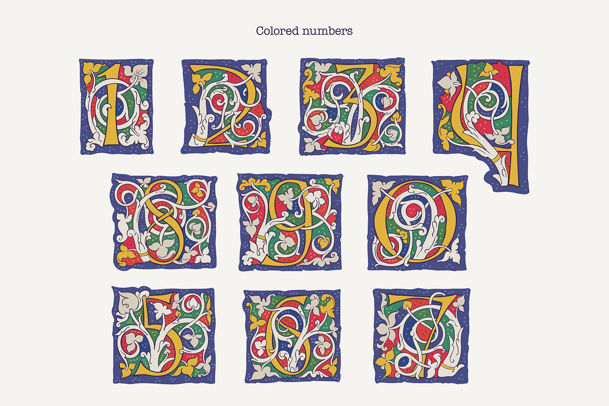 Ptolemei Colored drop caps font, a Blackletter Font by kaer_shop (Photo 10 of 12)