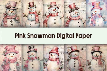 Pink Snowman Digital Paper, a Background Graphic by AdriOP