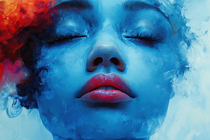 Vibrant blue artistic portrayal of a, a Photo by Tanuart