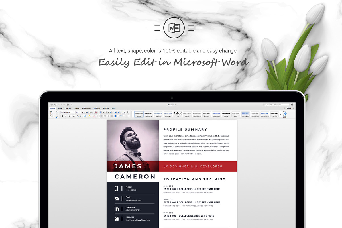 Resume/CV Design Template | MS Word, a Resume Template by ResumeInventor (Photo 5 of 6)