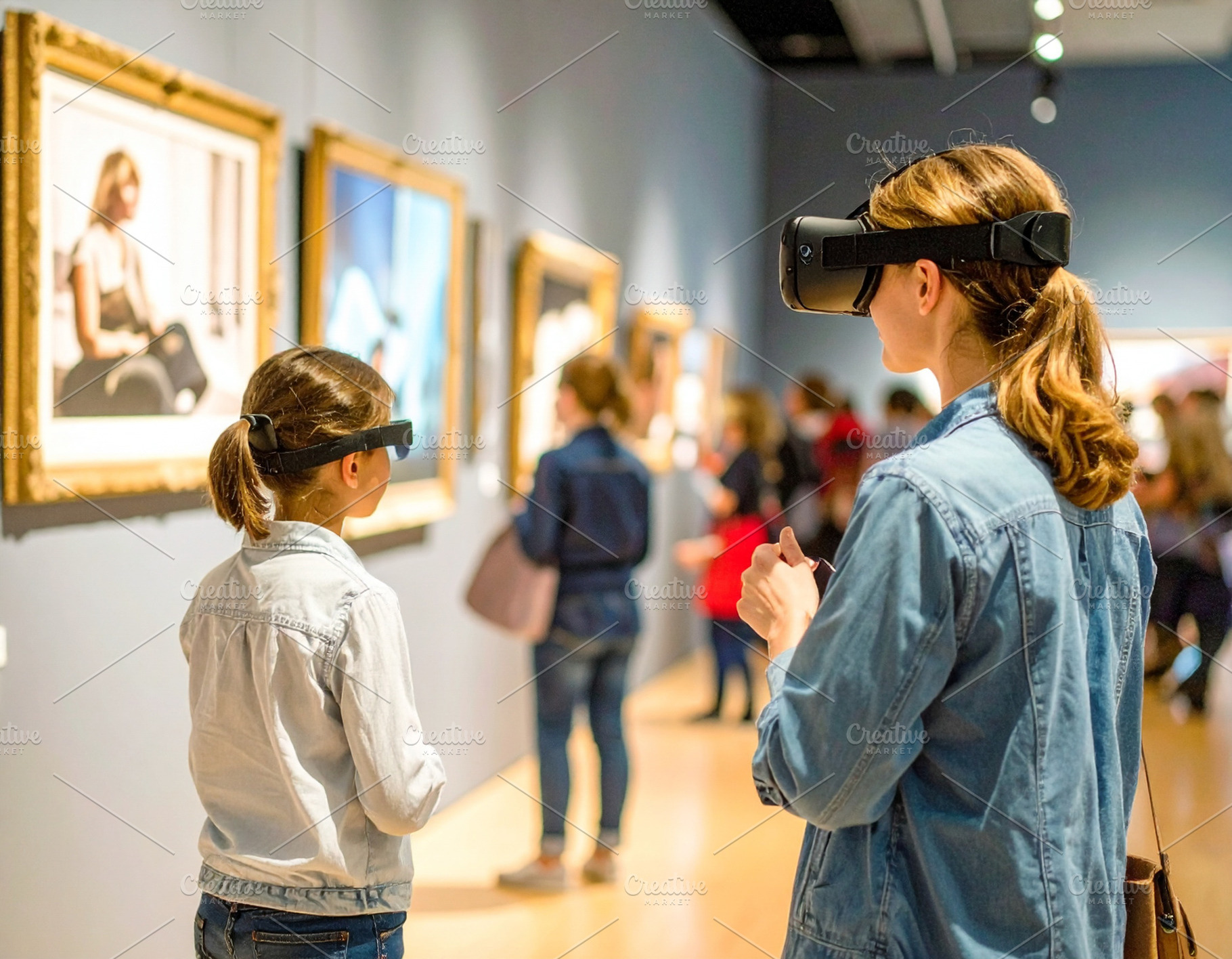 Crowd using AR-enabled devices to view digital historical overla, a Technology Photo by DanFLCreativo