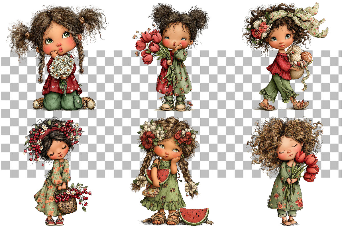 Whimsical Summer Little Girl Clipart, a Seasonal Illustration by Daily.Designs (Photo 3 of 5)
