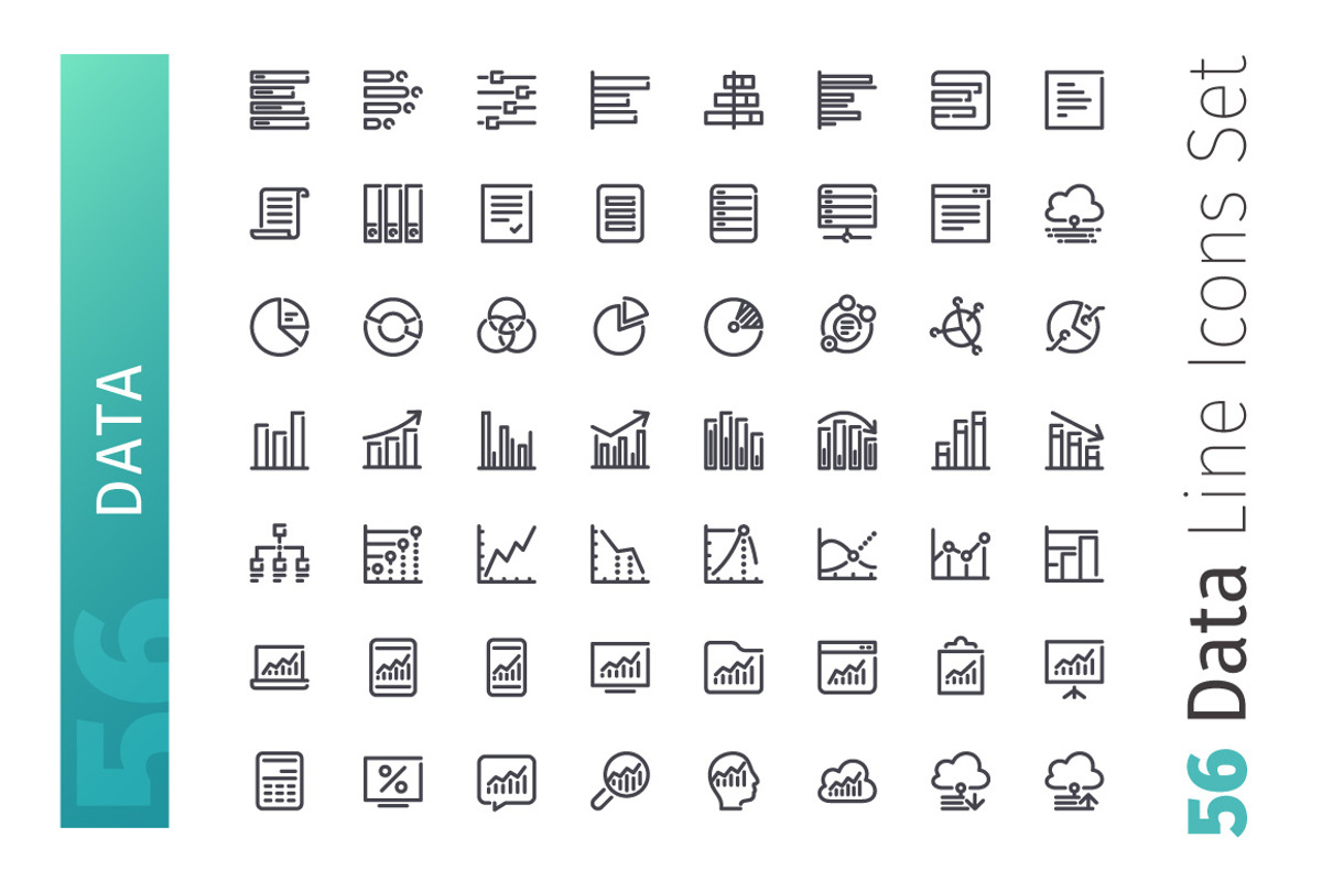 Data Line Icons Set, an Outline Icon by Voysla's Shop (Photo 2 of 4)