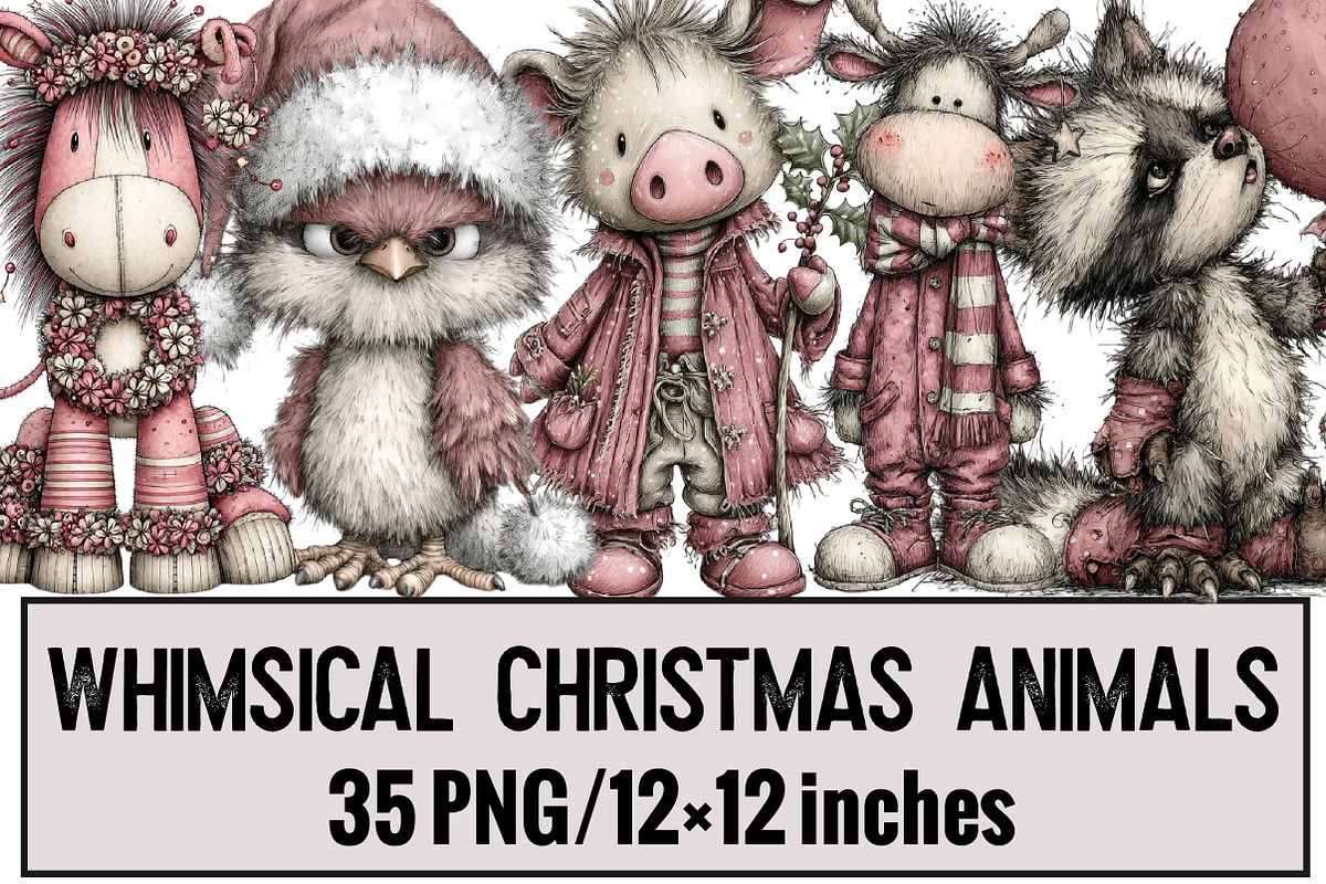 Whimsical Christmas Animals Clipart, an Illustration by Design Market (Photo 1 of 3)