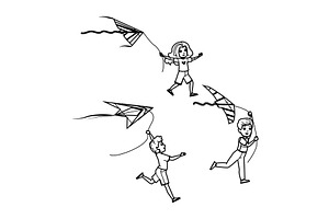 fly flying kite kid vector, a Person Illustration by pikepicture