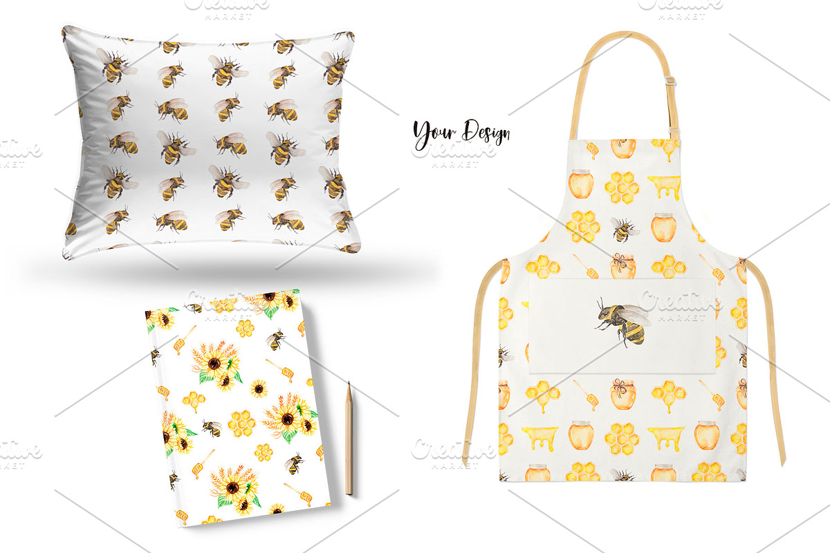 Watercolor Sunflowers, Honey & Bees, a Decorative Illustration by MayaNavits (Photo 8 of 9)