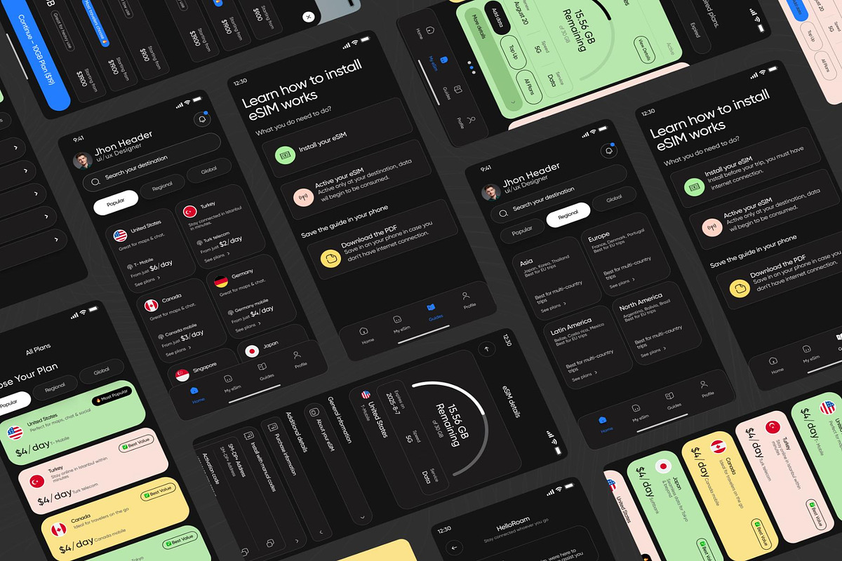 Global Esim App Product Ui Kit Dark, an UI Kit Template by Lumina_ui_ux202 (Photo 1 of 8)