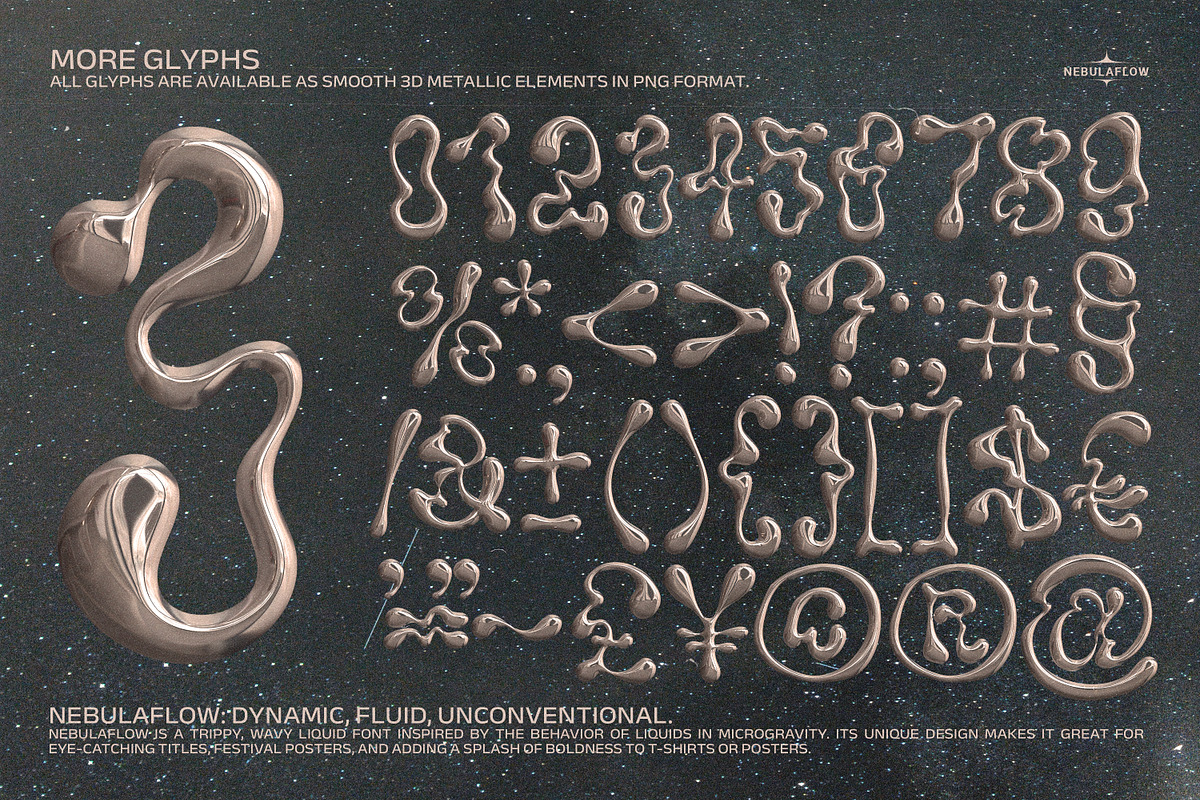 The Nebula Flow Font - Chrome Type, a Font by softulka (Photo 10 of 11)