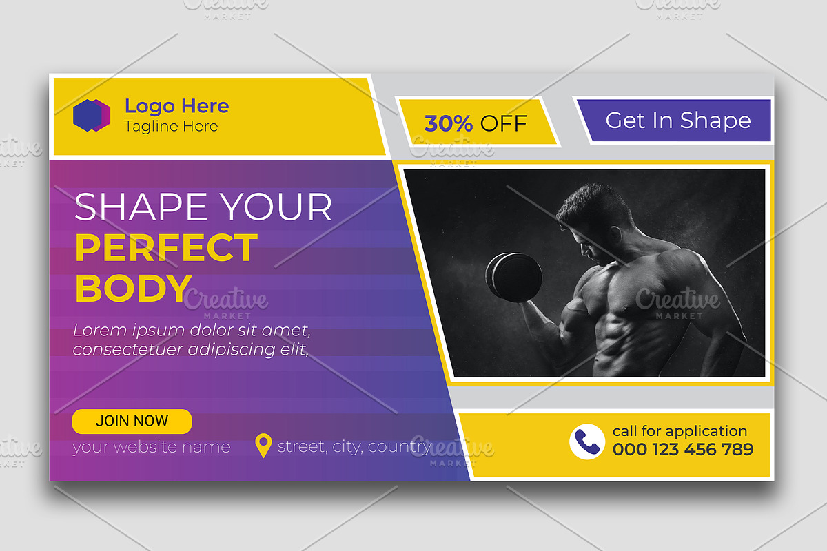 Fitness gym youtube video thumbnail, a Social Media Template by mh_arif (Photo 2 of 3)