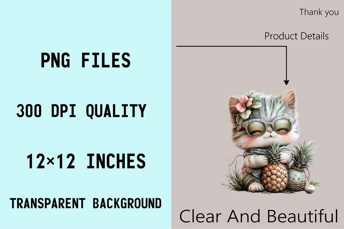 Whimsical Summer Cat Clipart Bundle, an Illustration by SVGArt (Photo 5 of 9)