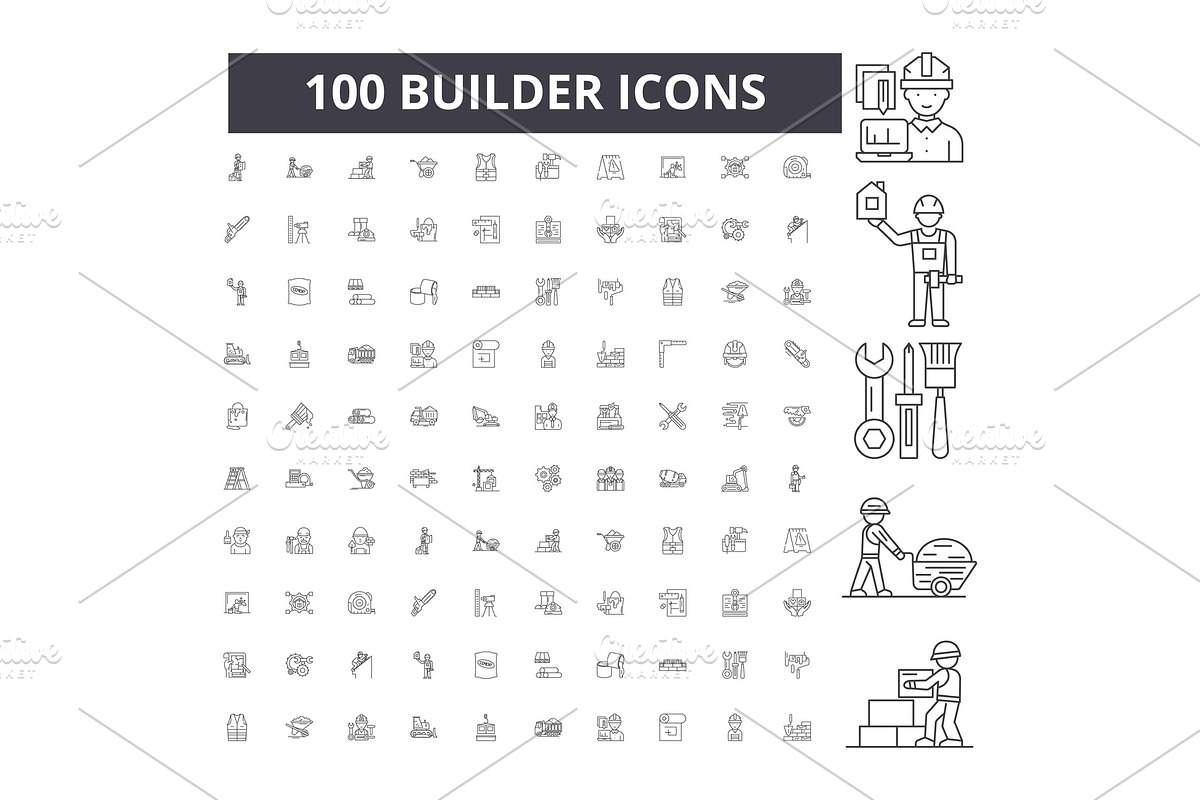 Builder line icons, signs, vector, a Person Illustration by urban icon