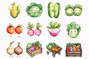 Watercolor Cute Veggies Clipart, an Illustration by Design Market (Thumbnail 2 of 4)