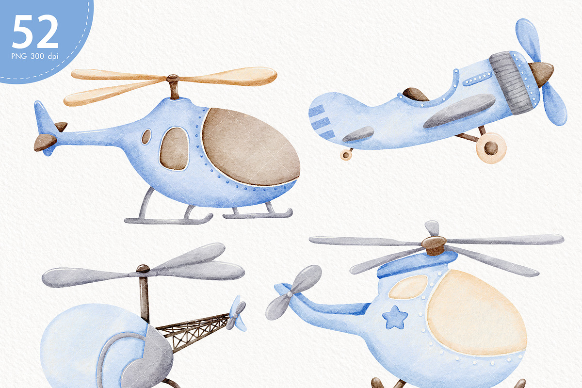 Watercolor Air Transport Clipart, a Transportation Illustration by TitaLivingArt (Photo 3 of 10)
