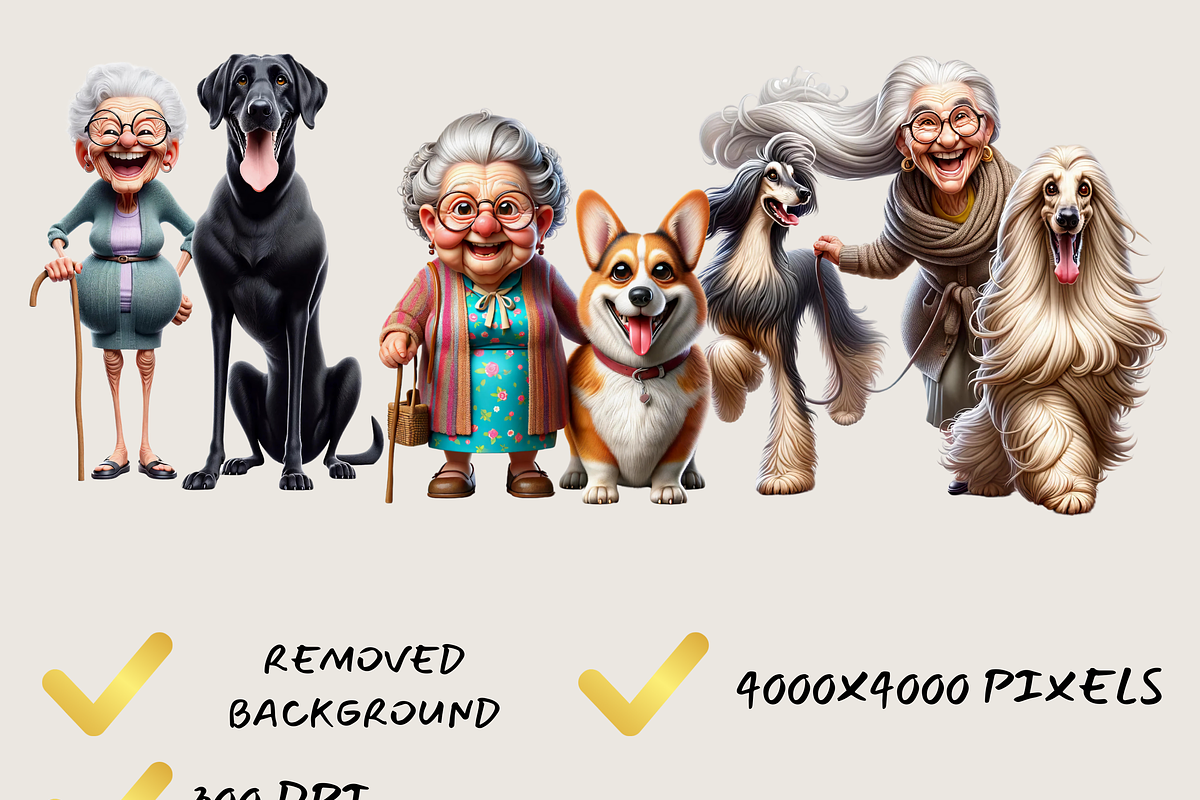 GRANNIES AND DOGS CLIPART PACK, a Person Illustration by Daring Digies (Photo 4 of 5)