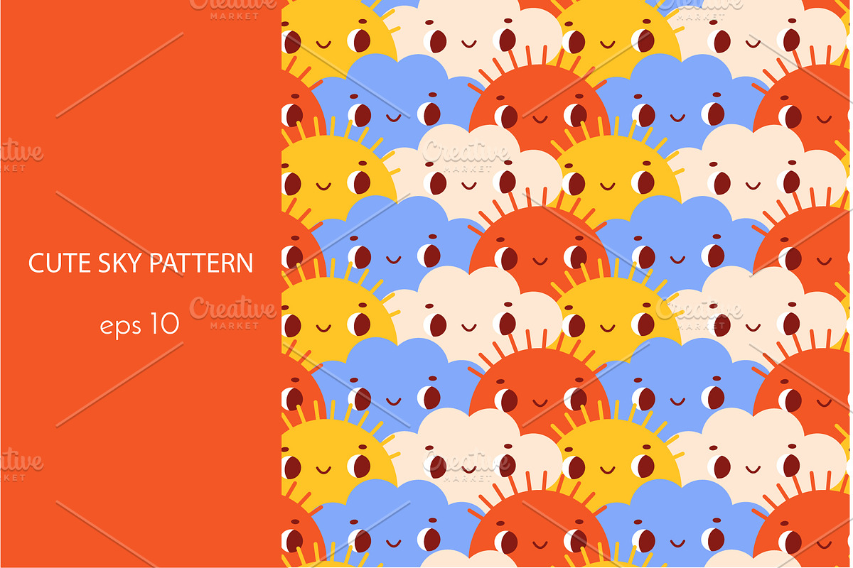 cute pattern with sun and clouds, a Pattern Graphic by Bunny's Little Shop